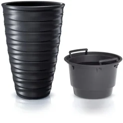 Prosperplast Plantenpot Design Waves - kunststof - antraciet - D38 cm