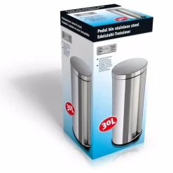Prullebak/pedaalemmer - 30 liter - 64 x 36 x 30cm - chroomkleurig