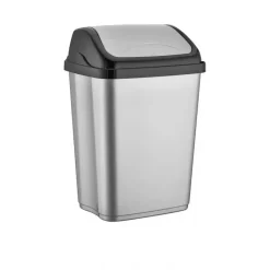 Prullenbak/afvalbak - 10 liter - kunststof - zilver - 20 x 37 cm