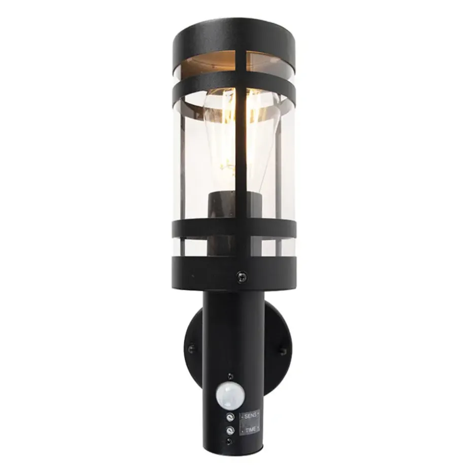 Qazqa buitenlampen met sensor gleam zwart e27