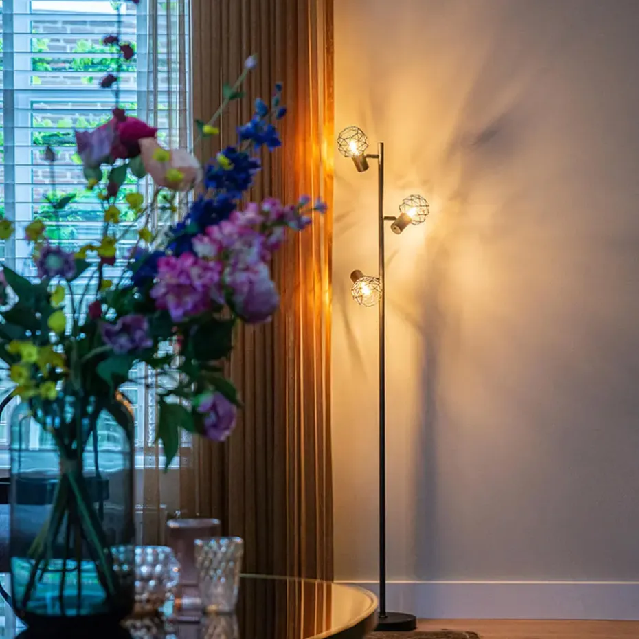 QAZQA Design vloerlamp zwart 3-lichts verstelbaar - Mesh - Zwart