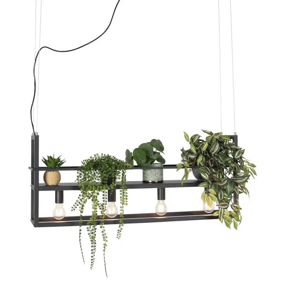 Qazqa hanglampen cage rack zwart e27