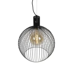 Qazqa hanglampen wire zwart e27