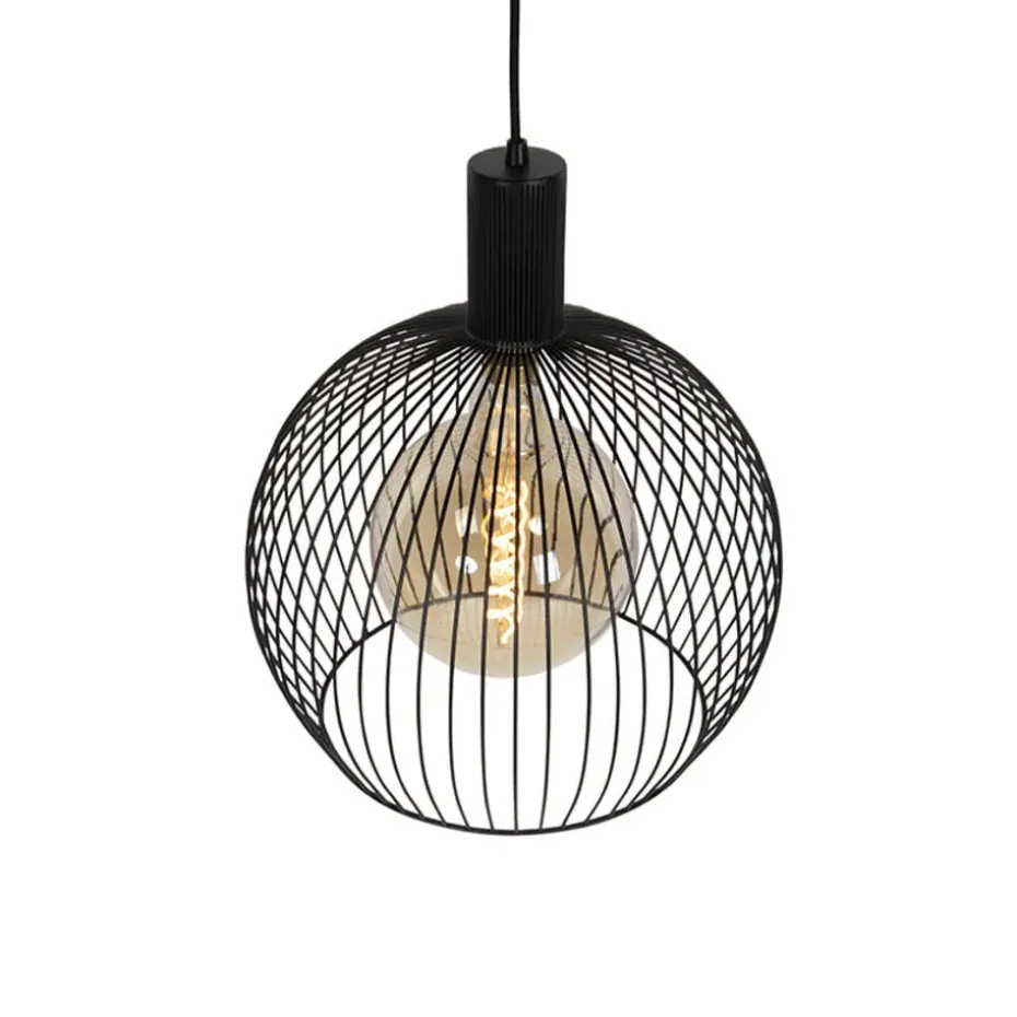 Qazqa hanglampen wire zwart e27