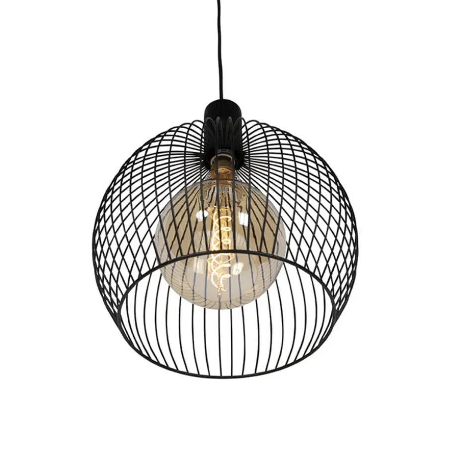 Qazqa hanglampen wire zwart e27
