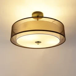 Qazqa plafondlampen drum duo bruin e27