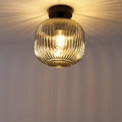 Qazqa plafondlampen karel zwart e27