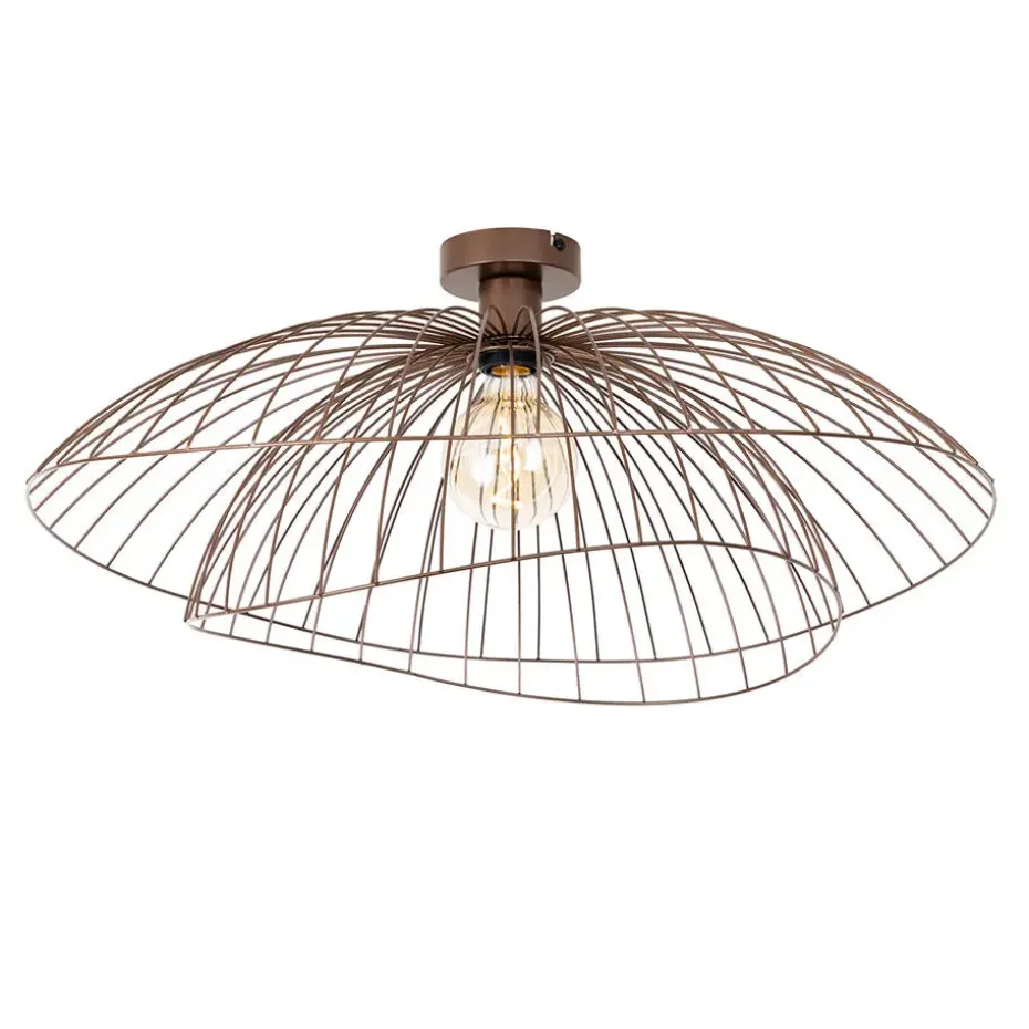 Qazqa plafondlampen pua bruin e27