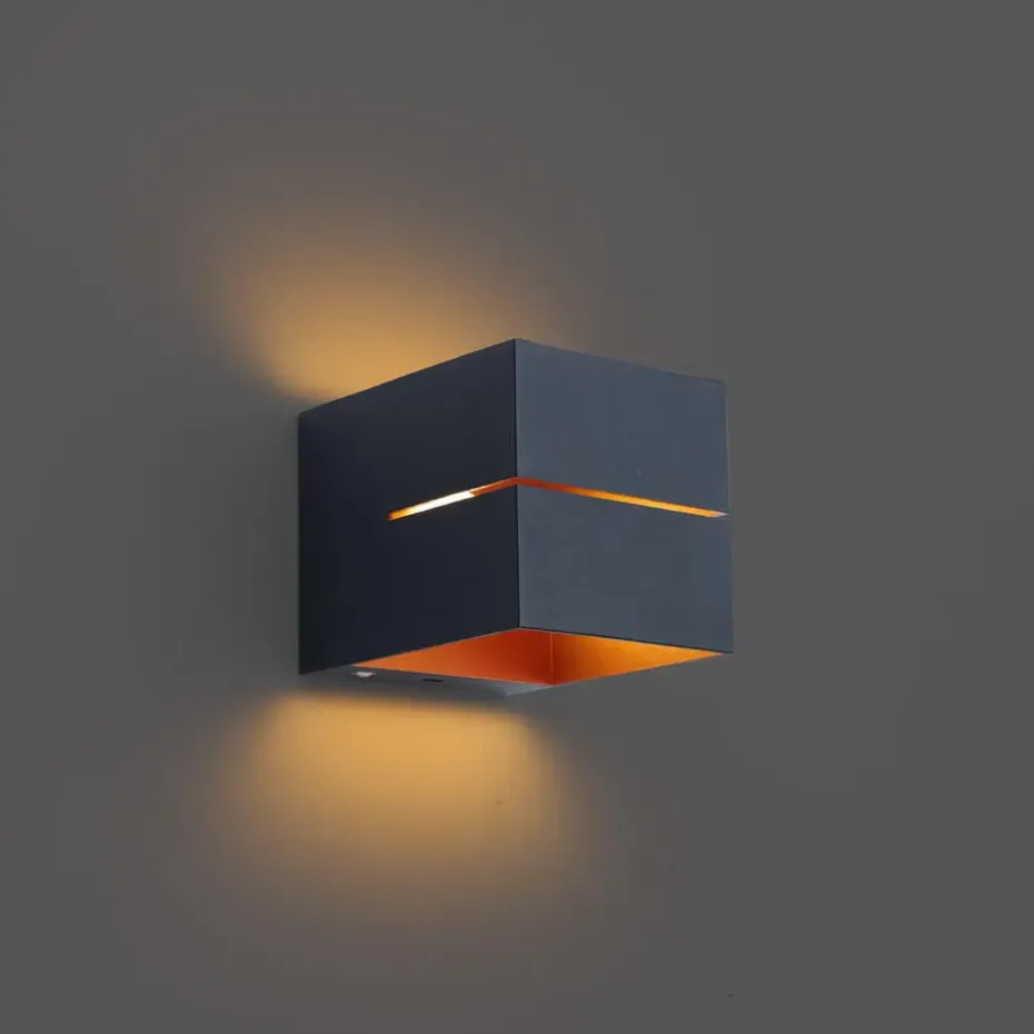 Qazqa wandlampen joris groove zwart geïntegreerde led