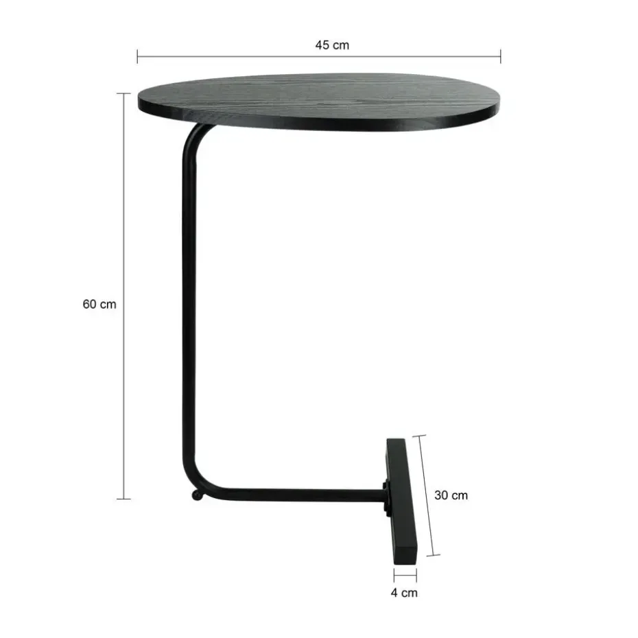 QUVIO Bijzettafel ovaal - 30 x 45 x 60 cm - Zwart