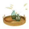 QUVIO Dienblad met handvaten rond - 28 cm - Rotan