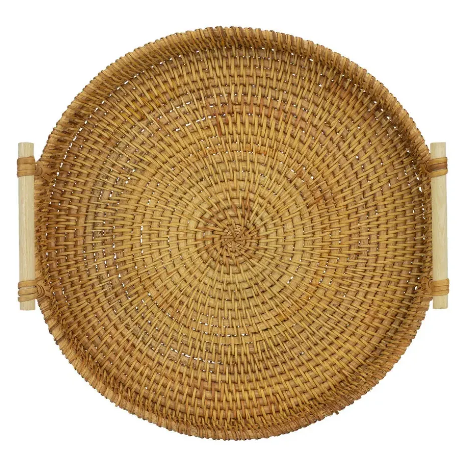 QUVIO Dienblad met handvaten rond - 28 cm - Rotan