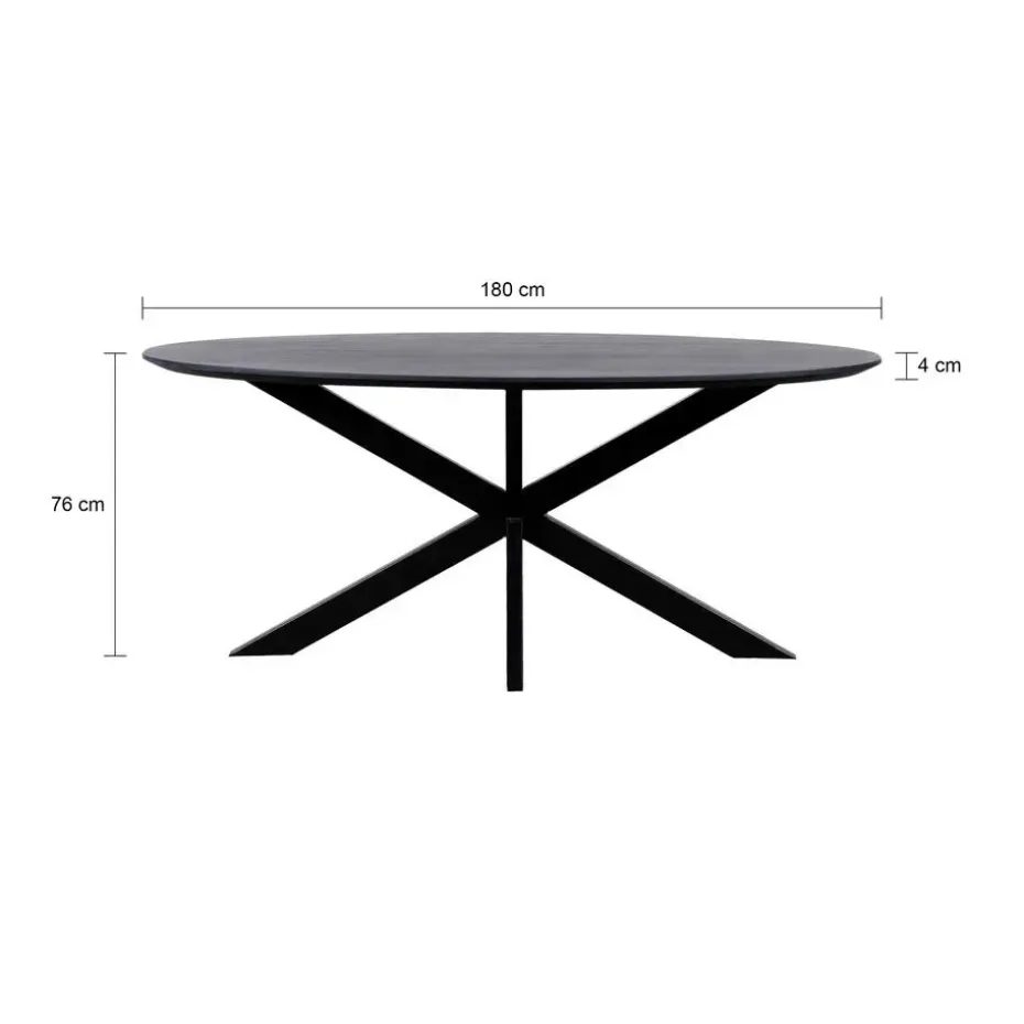 QUVIO Eettafel Sofia – Ovaal – 180x90 cm – Kruispoot – Zwart