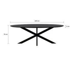 QUVIO Eettafel Sofia – Ovaal – 220x100 cm – Kruispoot – Zwart