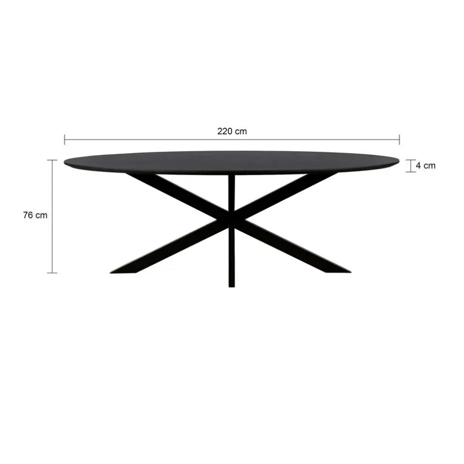 QUVIO Eettafel Sofia – Ovaal – 220x100 cm – Kruispoot – Zwart