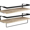 QUVIO Houten wandplank met metalen stang voor keuken