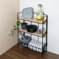 QUVIO Keukenrek wand staal en hout - Zwart en bruin
