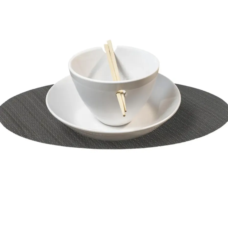 QUVIO Placemat ovaal - 32 x 45 cm - Grijs/bruin - Set van 6