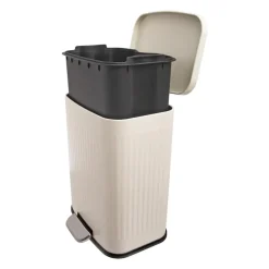QUVIO Prullenbak 13 L - Rechthoekig afgerond - Metaal - Beige
