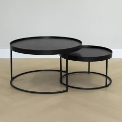 QUVIO Salontafel Sara - Set van 2 - FSC® mangohout - Metaal - Zwart