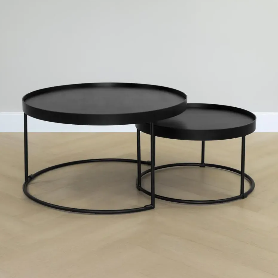 QUVIO Salontafel Sara - Set van 2 - FSC® mangohout - Metaal - Zwart