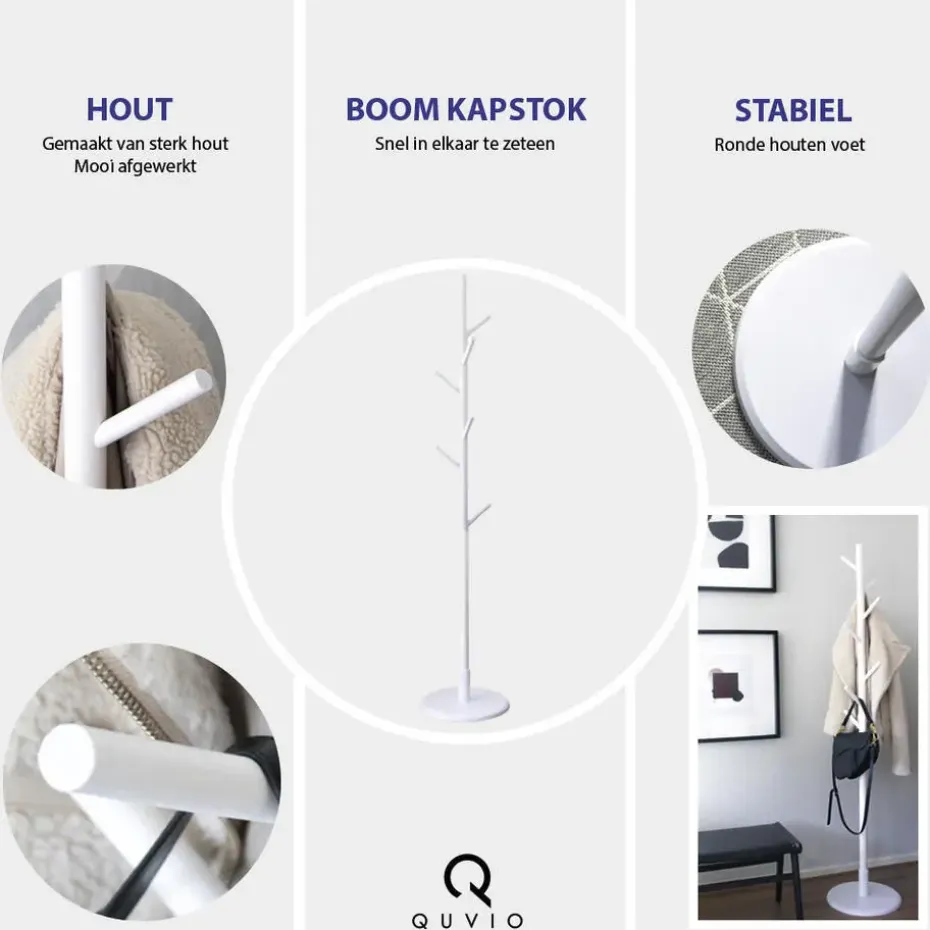 QUVIO Staande kapstok hout Wit