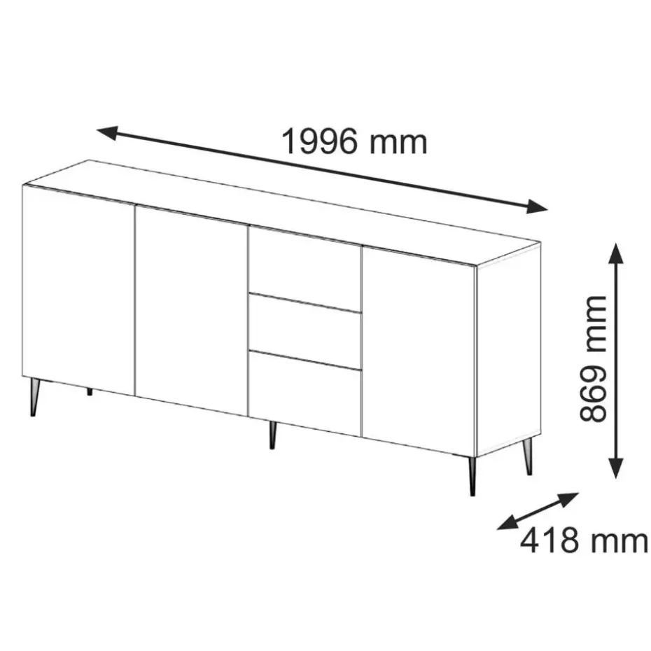 Ravenna B dressoir ladekast 200 3D3S gefreesd MDF folie mat