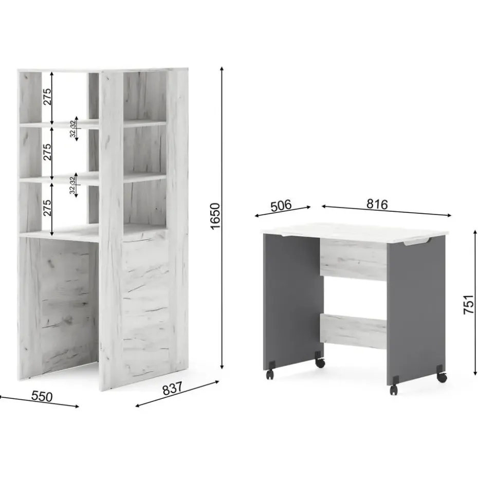 Rek met bureau Samoa-Fuji 165cm craft wit / grafiet