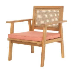 Rieten en massief houten tuinset in roze