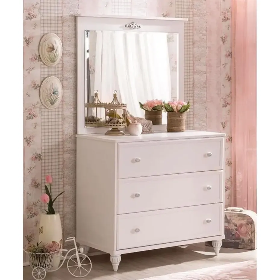 Romance commode kinderladekast meisjes met spiegel