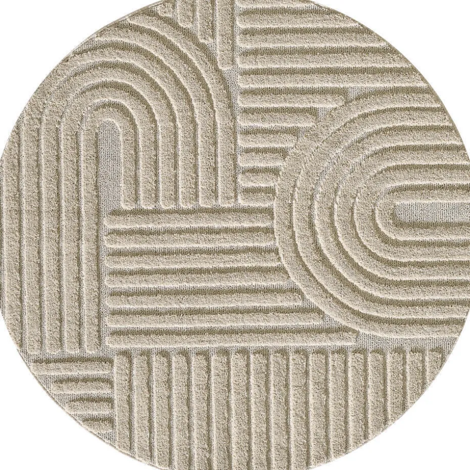 Rond Modern Japandi Vloerkleed - Beige - Boho Scandinavisch - Ø160 cm Laagpolig