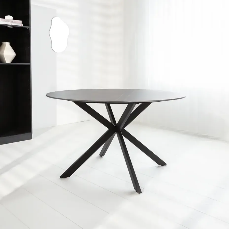 Ronde eettafel Yuna Ø150 cm marmerlook grijs - Stoneware - Grijs