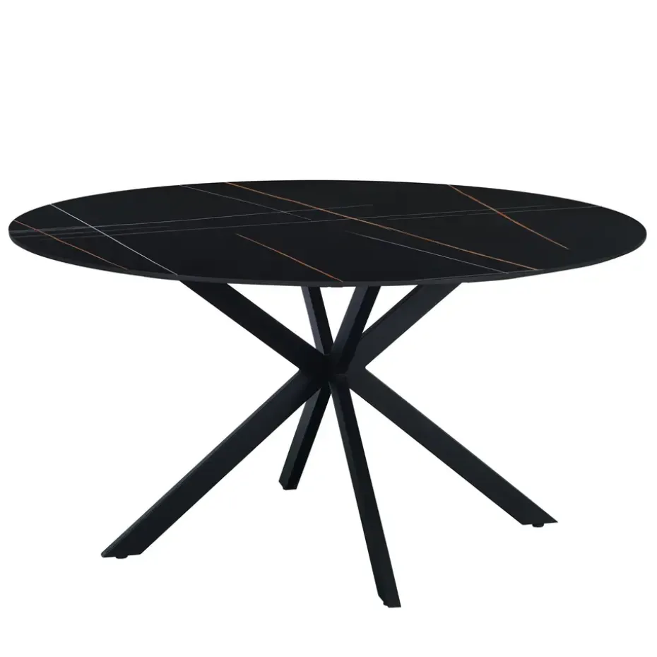 Ronde eettafel Yuna Ø150 cm marmerlook zwart - Stoneware - Zwart