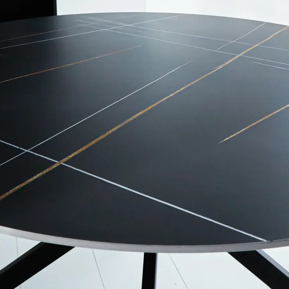 Ronde eettafel Yuna Ø150 cm marmerlook zwart - Stoneware - Zwart