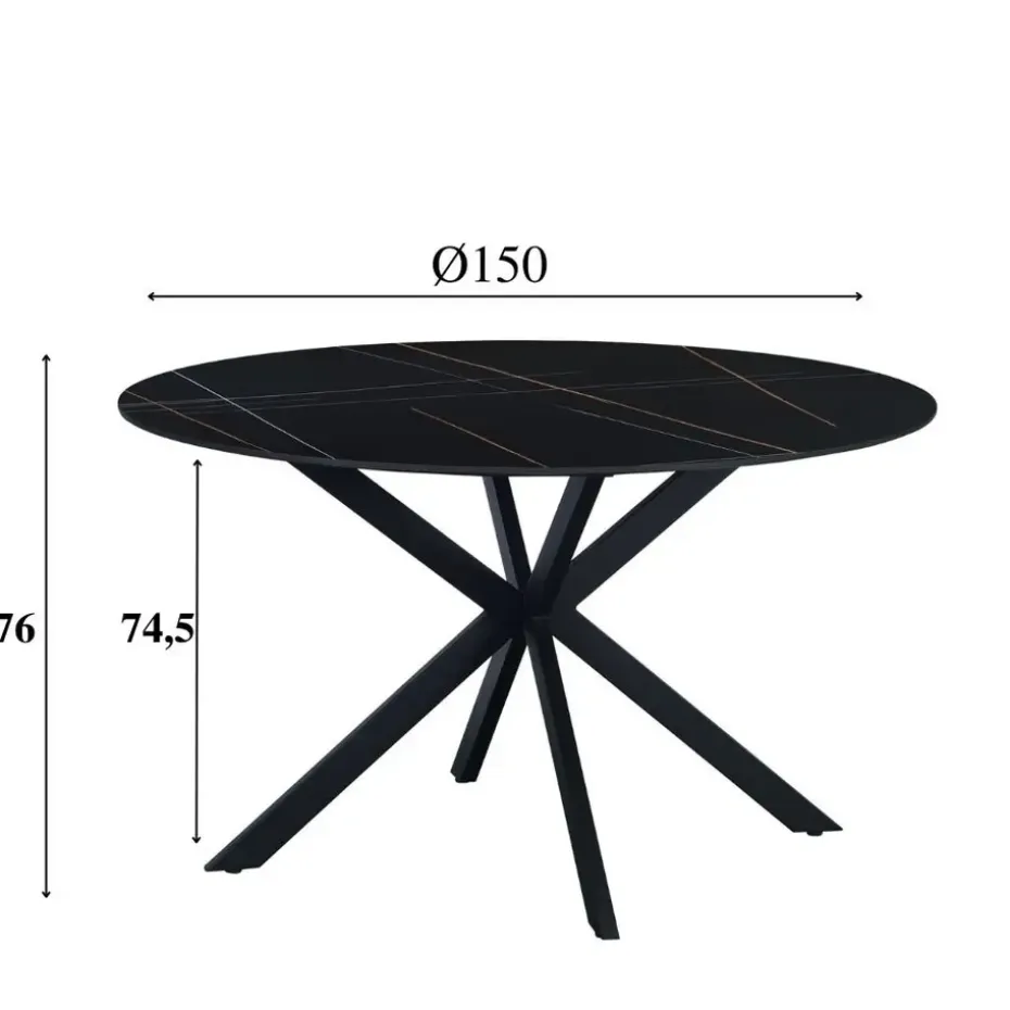 Ronde eettafel Yuna Ø150 cm marmerlook zwart - Stoneware - Zwart