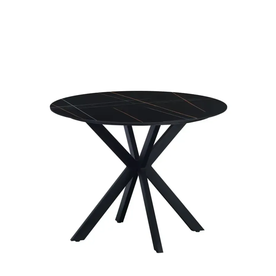 Ronde eettafel Yuna Ø150 cm marmerlook zwart - Stoneware - Zwart