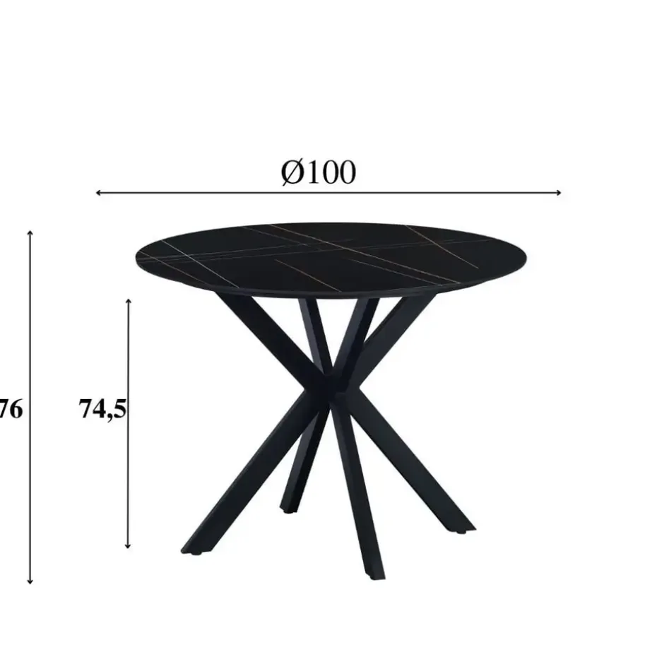 Ronde eettafel Yuna Ø150 cm marmerlook zwart - Stoneware - Zwart