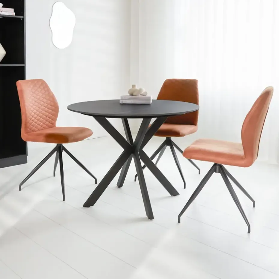 Ronde eettafel Yuna Ø150 cm marmerlook zwart - Stoneware - Zwart