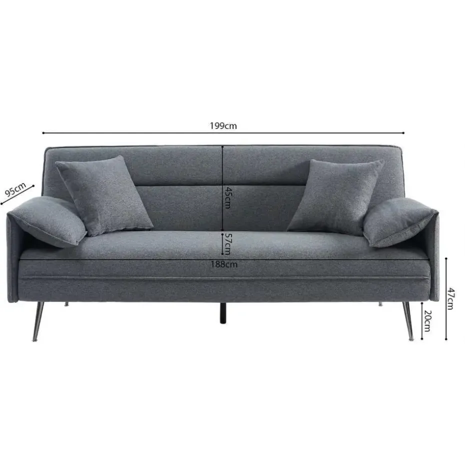 Rousseau Grijs Sivas Slaapbank - Eucalyptus Frame - H-H 95 x B-L 199 x D-P 89 cm