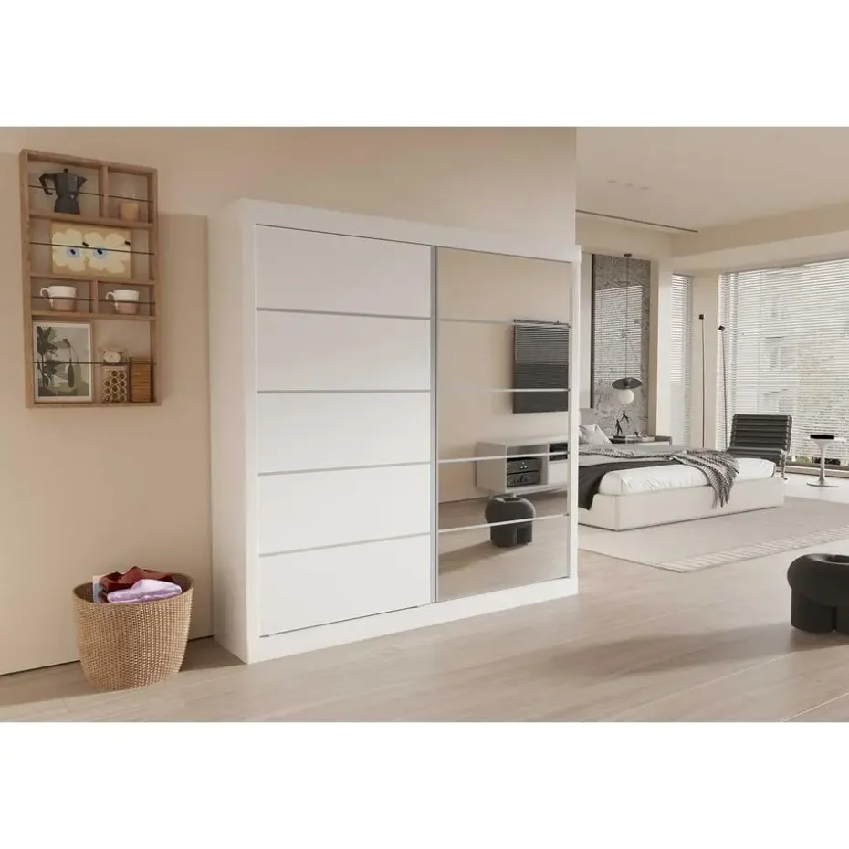 Rousseau Kledingkast Mike - 183 x 53 x 198 cm - Met spiegel - Wit