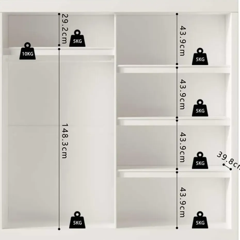 Rousseau Kledingkast Mike - 183 x 53 x 198 cm - Met spiegel - Wit