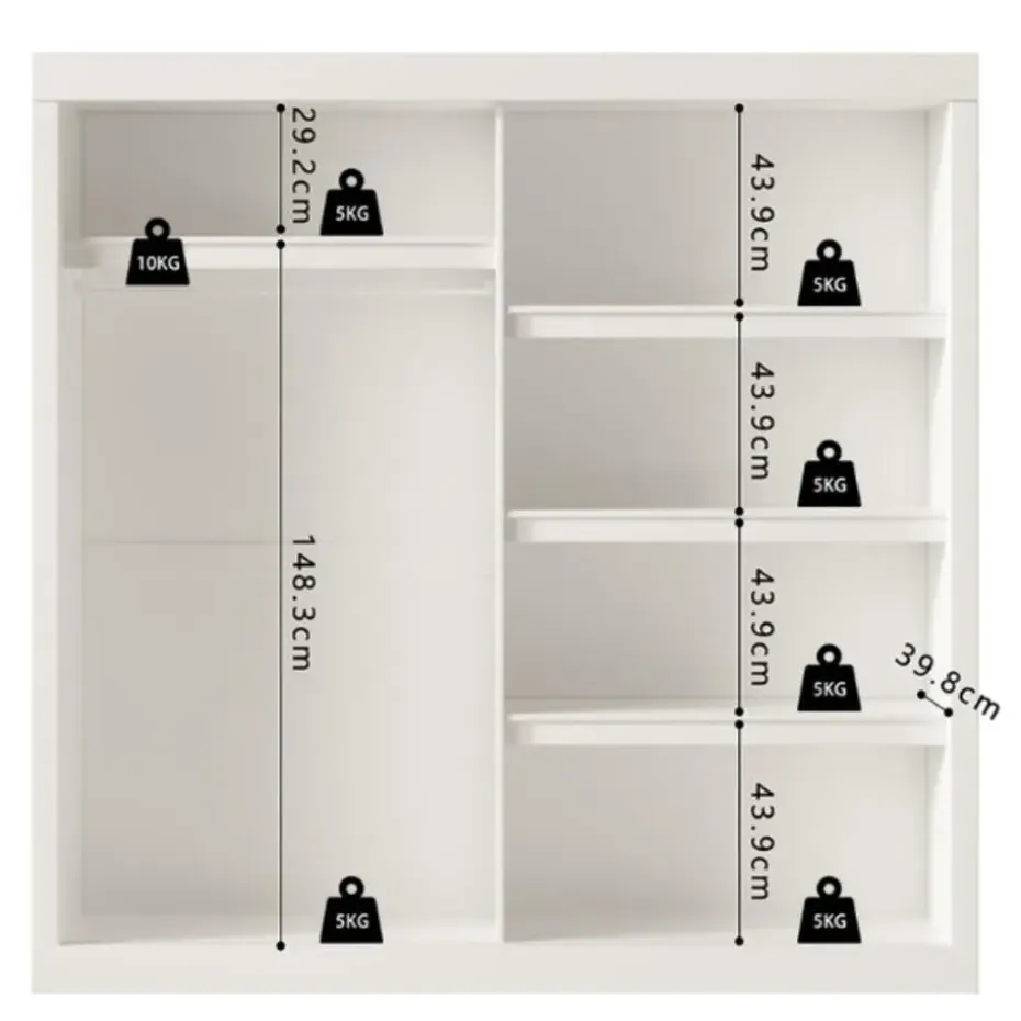 Rousseau Kledingkast Mike - 183 x 53 x 198 cm - Met spiegel - Wit