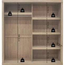 Rousseau Schuifdeurkast Mike - 182,5 x 52,5 cm x 197,5 cm - Sonoma-afwerking