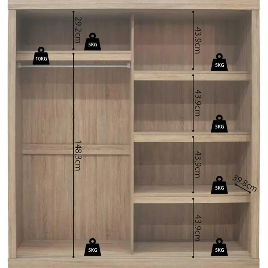 Rousseau Schuifdeurkast Mike - 182,5 x 52,5 cm x 197,5 cm - Sonoma-afwerking