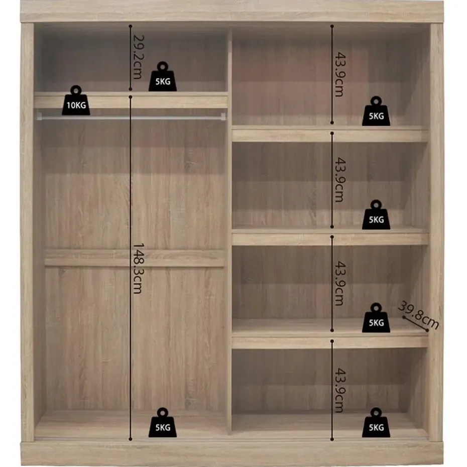 Rousseau Schuifdeurkast Mike - 182,5 x 52,5 cm x 197,5 cm - Sonoma-afwerking