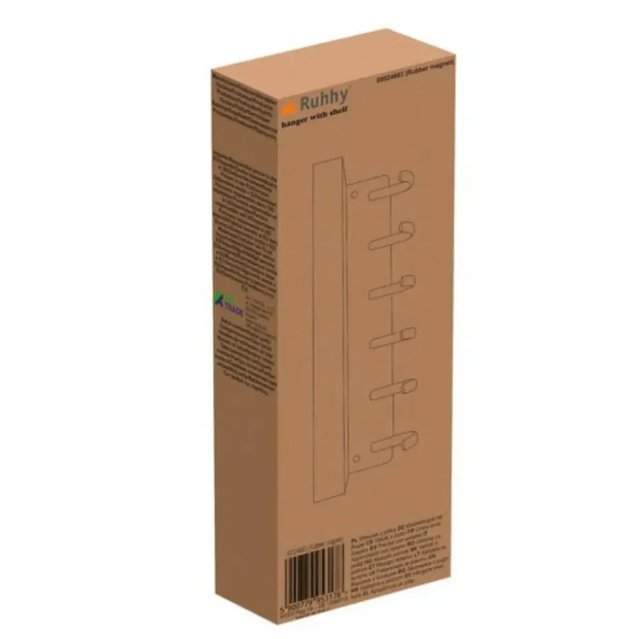 Ruhhy Kapstok - zwart - 8 x 24 cm - ijzer - 6 haken - met plank