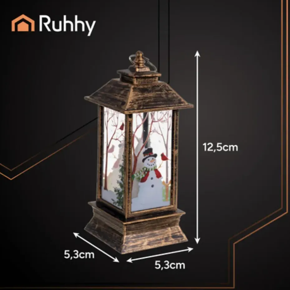 Ruhhy Kerstlantaarn - goud/zwart - 12 x 5 cm - kunststof - LED