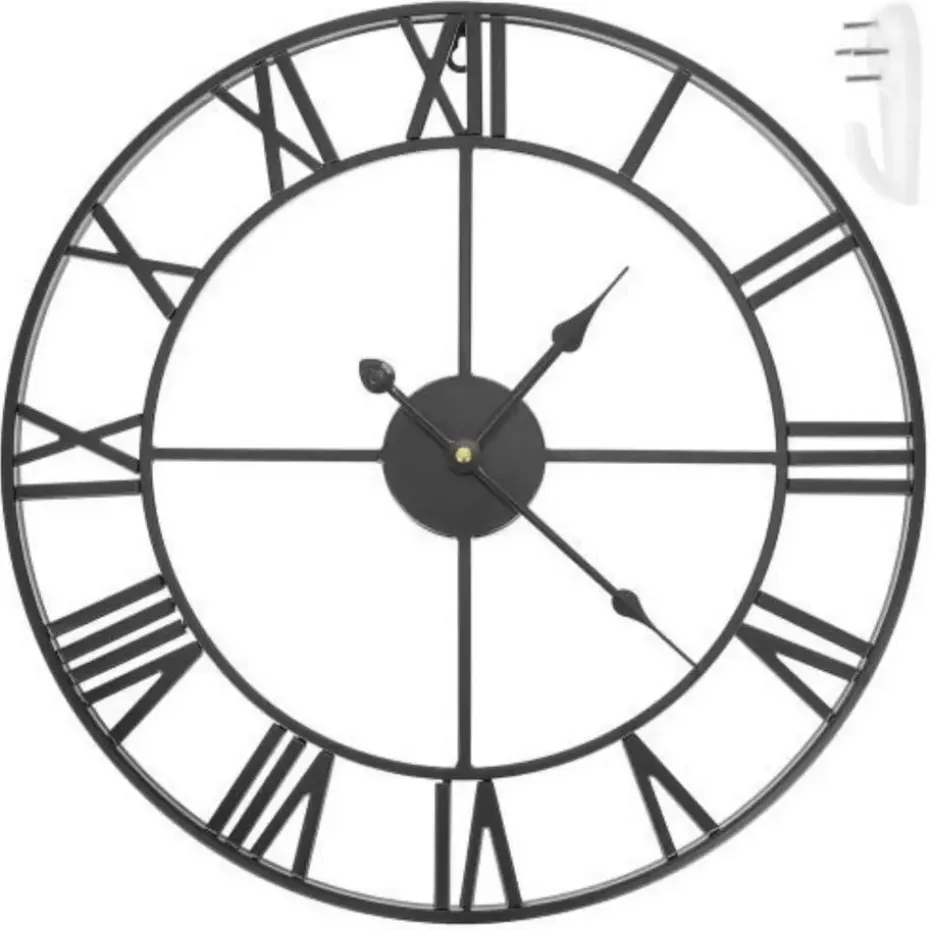 Ruhhy Wandklok/muur klok Vintage - metaal - zwart - D47 cm - 3D