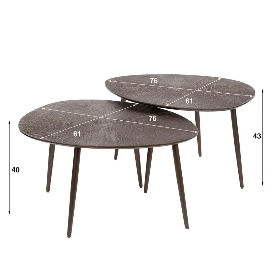 Salontafel Brons Metaal - Set Van 2 - 76x61x43cm - Ray