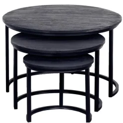 Salontafel Rond - Mangohout Zwart - Set Van 3 - Tres